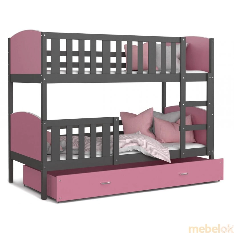 Кровать двухъярусная Tami 80x190 серый - pозовый