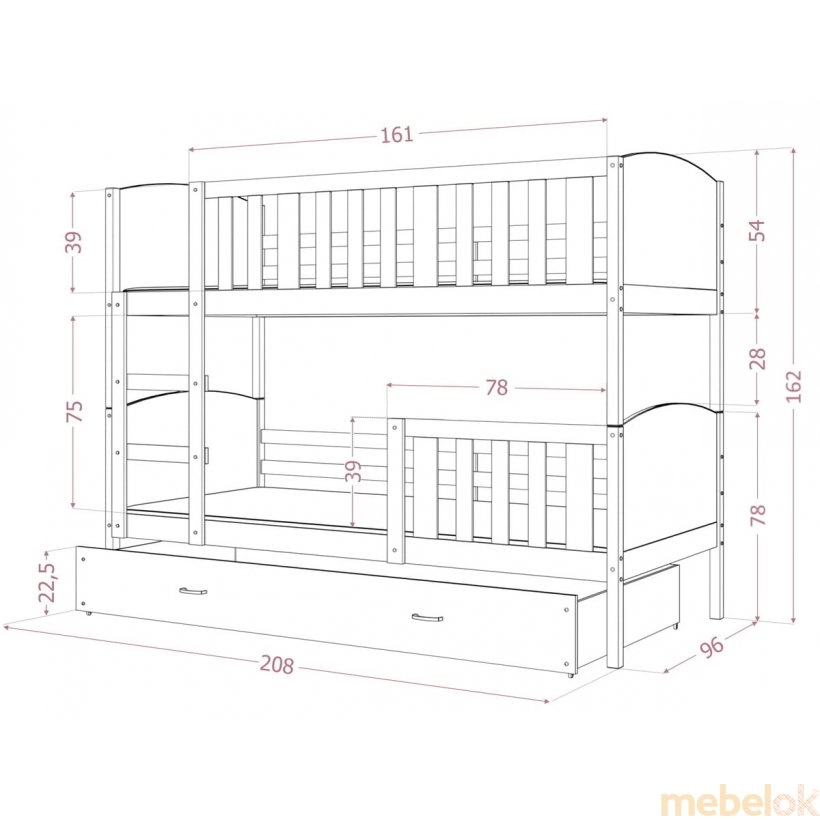 Кровать двухъярусная Tami 90x200 серый - pозовый от фабрики AJK meble (АДжК мебель)