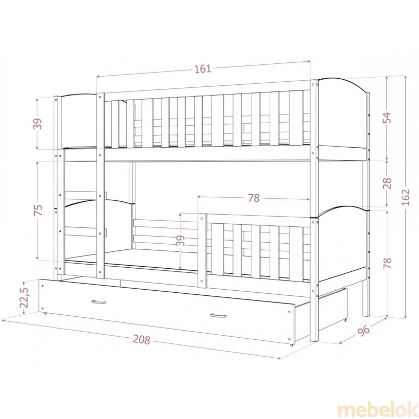 Кровать двухъярусная Tami 90x200 серый - зеленый от фабрики AJK meble (АДжК мебель)