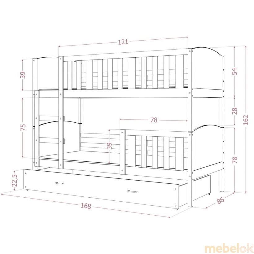 Ліжко двухъярусная Tami 80x160 сірий від фабрики AJK meble (АДЖК меблі)