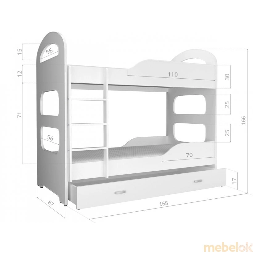 Ліжко двухъярусная Dominik 80x160 білий - сірий від фабрики AJK meble (АДЖК меблі)