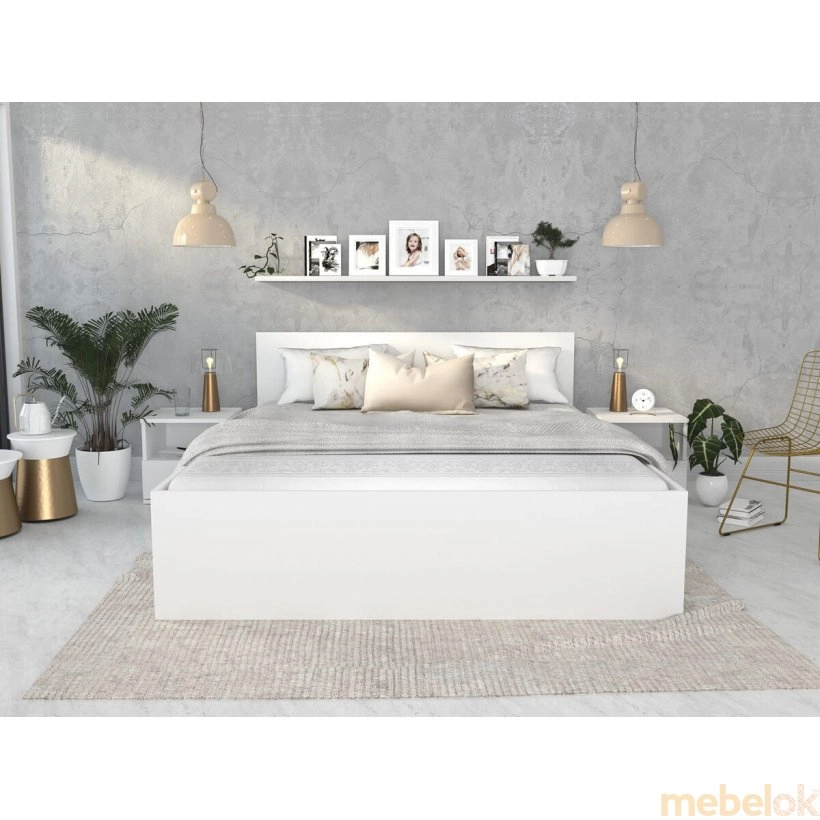 кровать с видом в обстановке (Кровать Панама 160x200 белый)