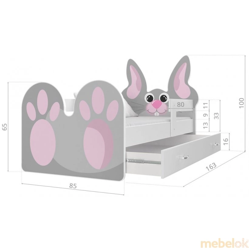 кровать с видом в обстановке (Кровать Зверюшки 80x160 кролик 01)
