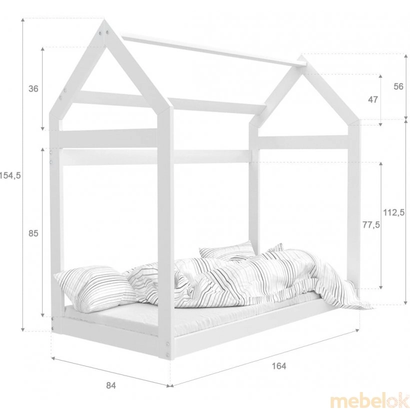 кровать с видом в обстановке (Кровать Домик 80x160 белый)