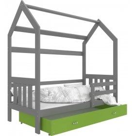 Кровать Домик 2 80x160 зеленый - серый