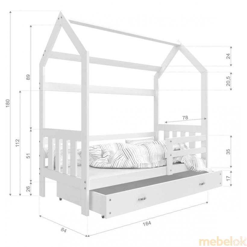 Кровать Домик 2 80x160 белый - серый от фабрики AJK meble (АДжК мебель)