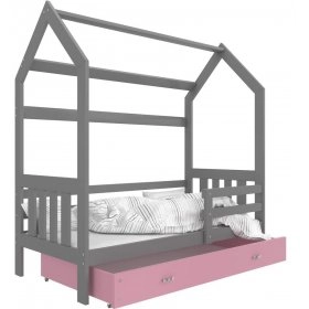Кровать Домик 2 80x190 pозовый - серый