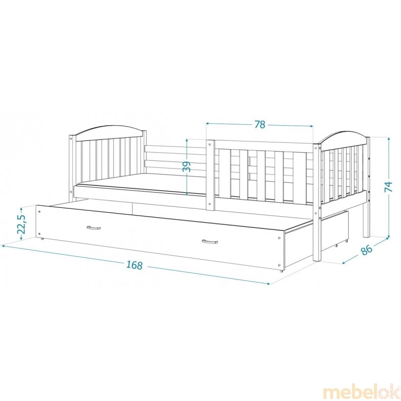 Ліжко Кубус П 80x160 зелений - сірий від фабрики AJK meble (АДЖК меблі)