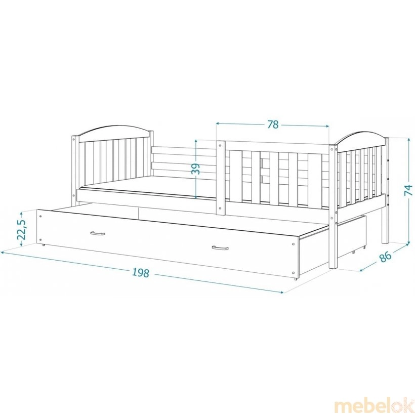 Ліжко Кубус П 80x190 зелений - сірий від фабрики AJK meble (АДЖК меблі)