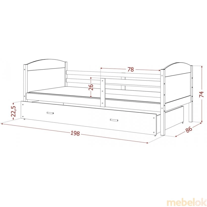 Ліжко Мэтью П 80x190 сірий від фабрики AJK meble (АДЖК меблі)