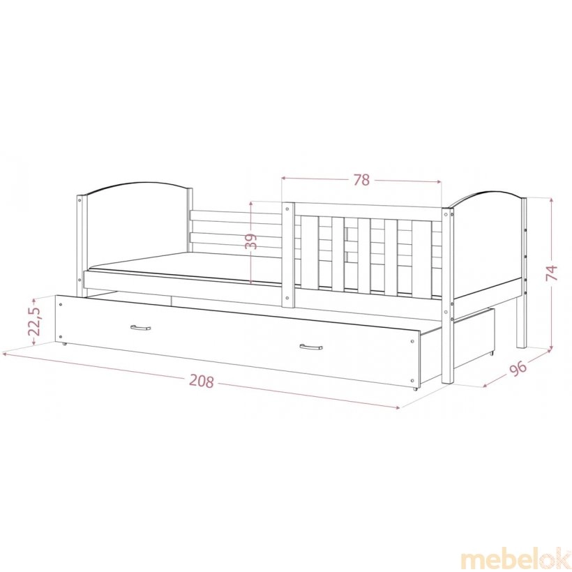Ліжко Тами П 90x200 pозовый - сірий від фабрики AJK meble (АДЖК меблі)