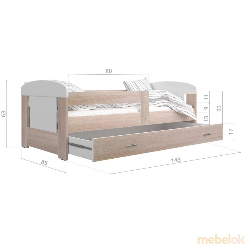 Ліжко Филип 80x140 дуб сонома - графика 7 від фабрики AJK meble (АДЖК меблі)