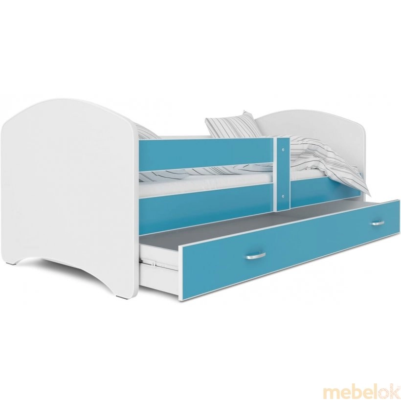 кровать с видом в обстановке (Кровать Lucky 80x140 белый - синий - I)