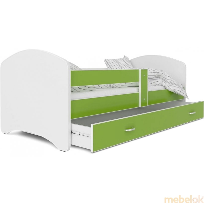 кровать с видом в обстановке (Кровать Lucky 80x140 белый - зеленый - VI)