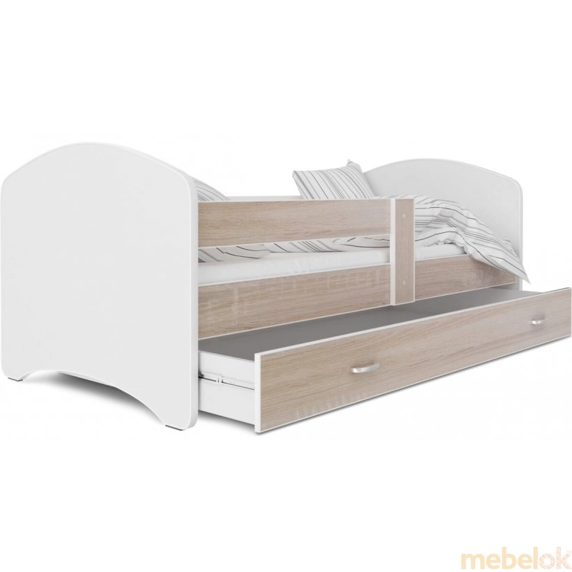 ліжко з виглядом в обстановці (Ліжко Lucky 80x140 білий - дуб сонома - VIII)