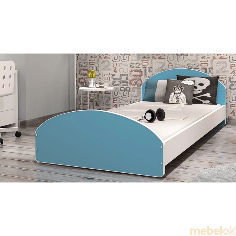 ліжко з виглядом в обстановці (Ліжко Cross 90x200 білий - синій - II)