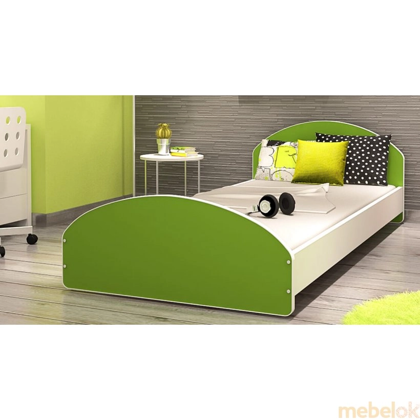 кровать с видом в обстановке (Кровать Cross 90x200 белый - зеленый - II)