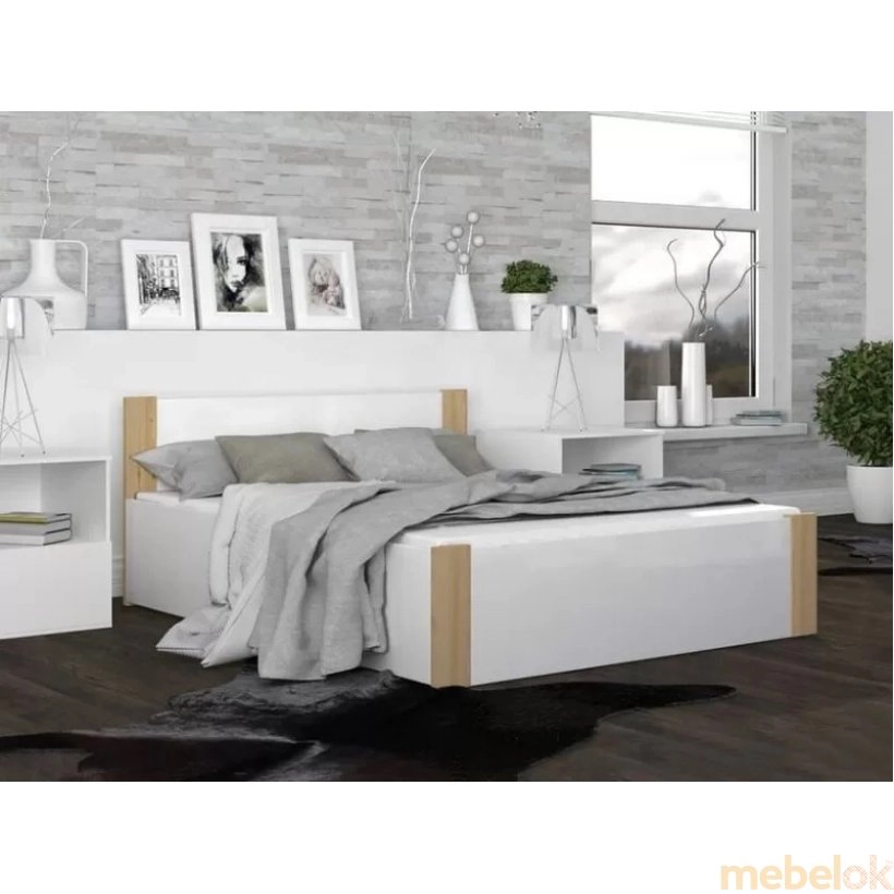 ліжко з виглядом в обстановці (Ліжко Бостон Плюс 90x200 білий - сосна)