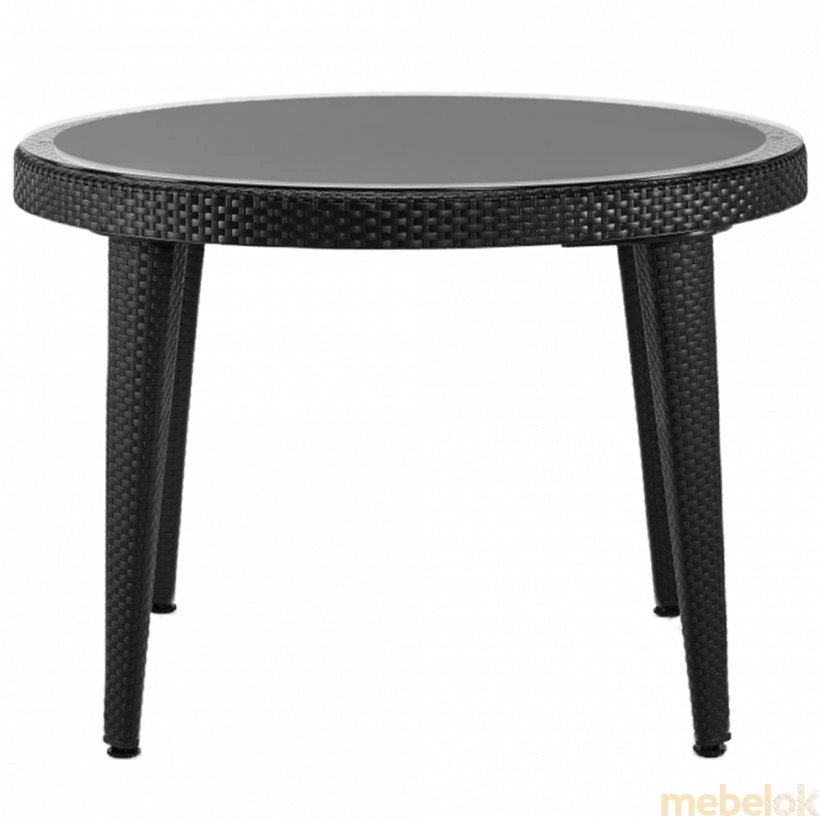 стіл з виглядом в обстановці (Стол Osaka d110 столешница из стекла, ножки пластиковые чорний)