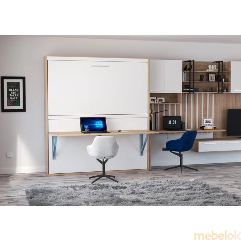Двухъярусная Стол-Кровать Smartmebel MOON NEW (90 см х 190 см Нимфея Альба, Дуб Сонома) (N 100-30)