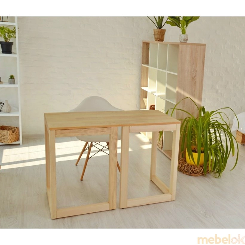 стіл з виглядом в обстановці (Стол Рахмен с деревянной столешницей Натуральный)