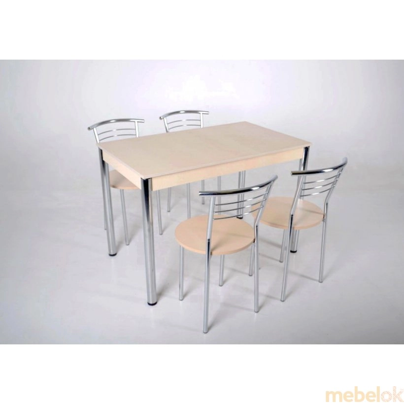 комплект стіл + стілець з виглядом в обстановці (Комплект Відріс б стіл і 4 стільці Хром / молочний)