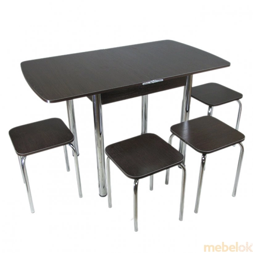 Комплект Овале стол раскладной и 3 табурета Хром/Венге