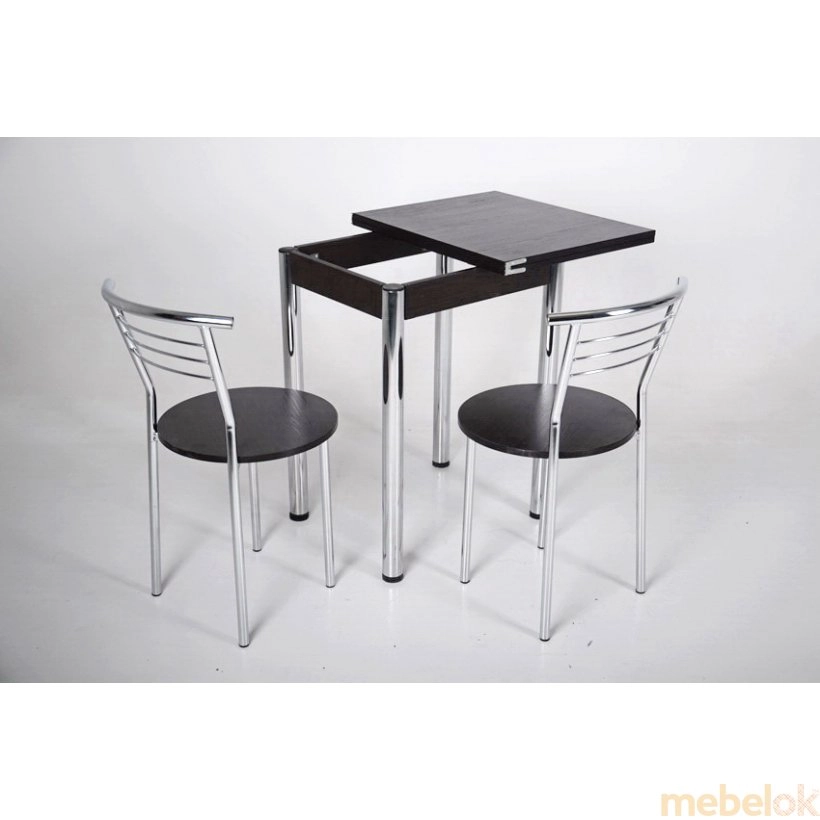 Комплект Компакт стол раскладной и 2 стула Хром/Венге от фабрики Tavol (Тавол)