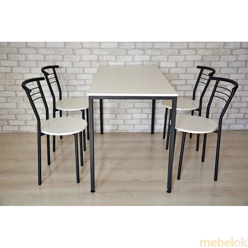 комплект стіл + стілець з виглядом в обстановці (Комплект КС 8.5 Стіл 100х60 та 4 Стілецьа чорний/білий)