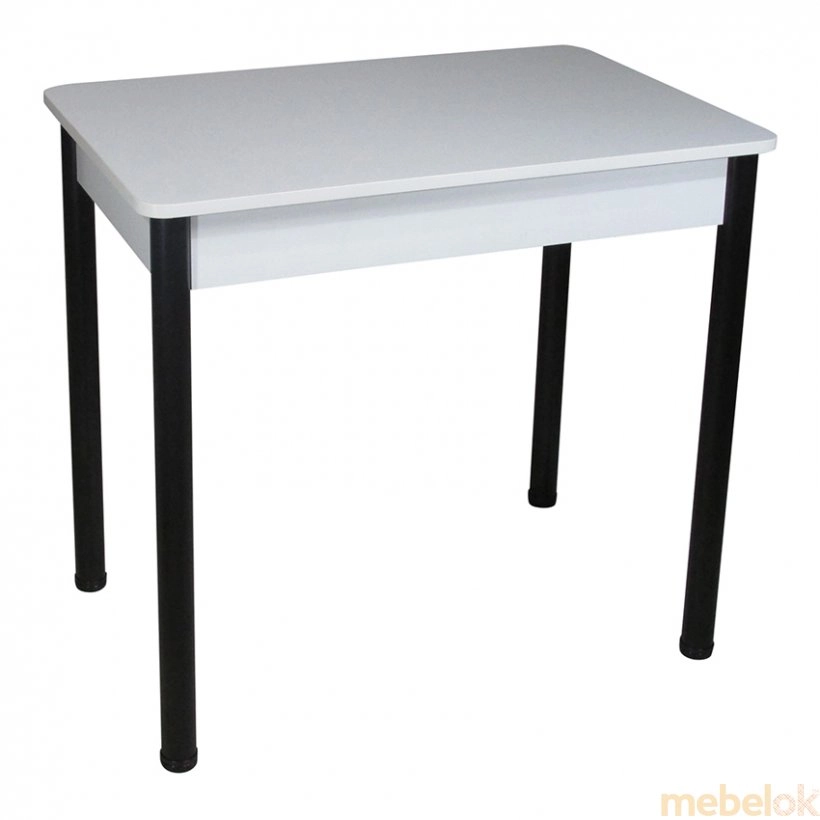 комплект стіл + стілець з виглядом в обстановці (Комплект Классик Стіл та 4 табурета чорний/білий)