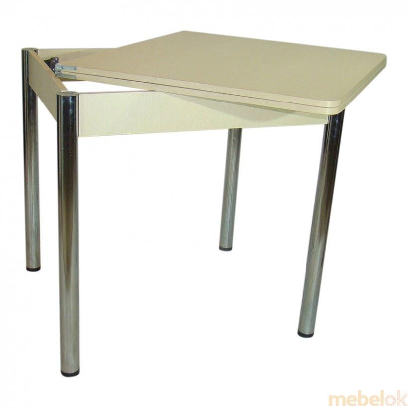 стол с видом в обстановке (Стол Гранди раскладной на металлических ножках Хром/Молочный)