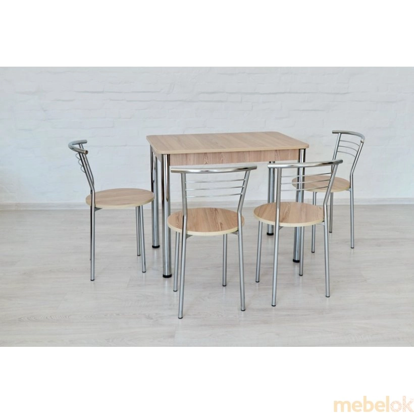 комплект стіл + стілець з виглядом в обстановці (Комплект Класик стіл і 4 стільці Хром / ясен)