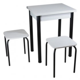 Комплект Компакт стол раскладной и 2 табурета Черный/Белый