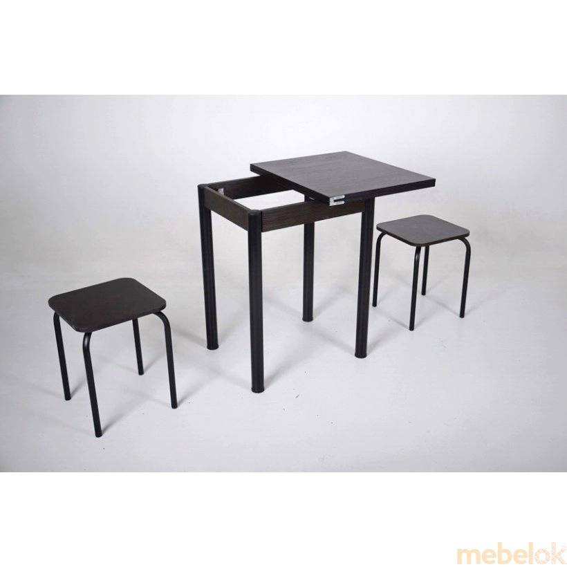 Комплект Компакт стіл розкладний і 2 табурети Чорний / Венге з іншого ракурсу