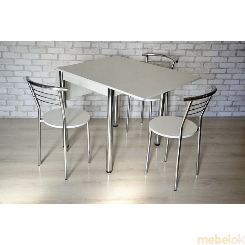 Комплект Фолді стіл розкладний на металевих ніжках і 3 стільці Хром / Білий