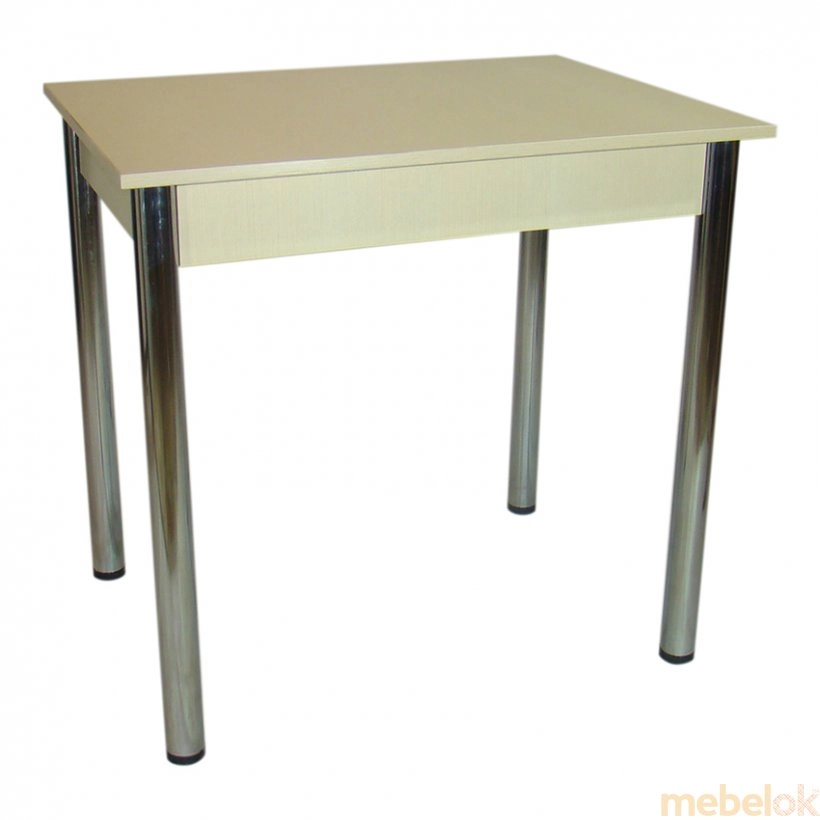 комплект стіл + стілець з виглядом в обстановці (Комплект Ретта стіл розкладний і 3 табурети Хром / молочний)