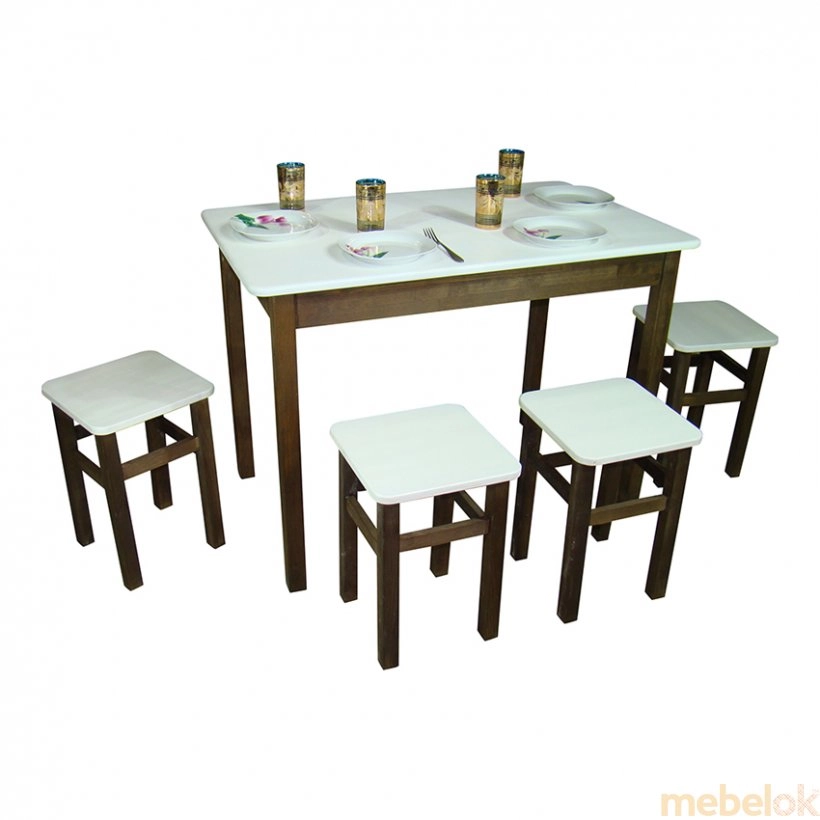 Комплект Легно стол и 4 табурета Белый от фабрики Tavol (Тавол)