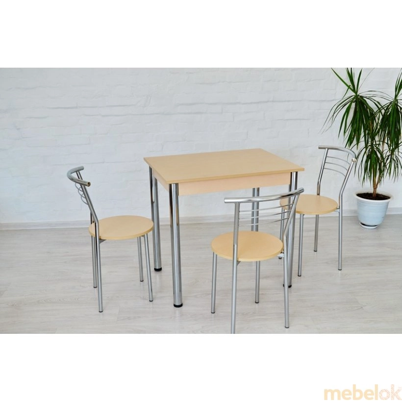 Комплект Ретта стол и 3 стула Хром/Молочный с другого ракурса
