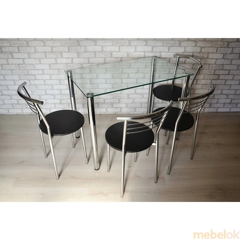 Комплект Гло стол и 4 стула Хром/Черный от фабрики Tavol (Тавол)