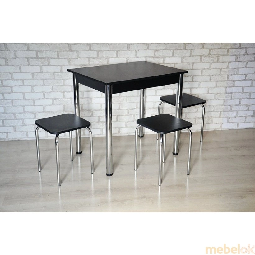 Комплект Ретта стол и 3 табурета Хром/Черный от фабрики Tavol (Тавол)