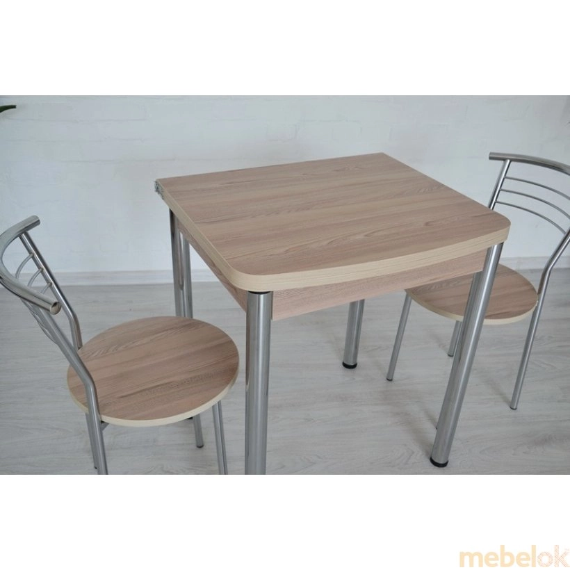 Комплект Овале стол раскладной и 2 стула Хром/Ясень с другого ракурса
