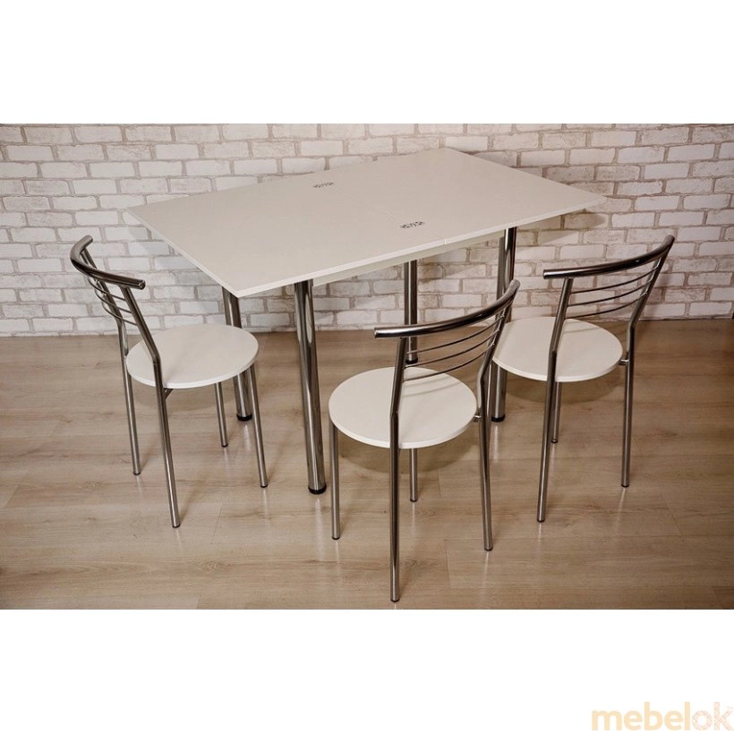 Комплект Ретта стіл розкладний і 3 стільці Хром / Білий від фабрики Tavol (Тавол)