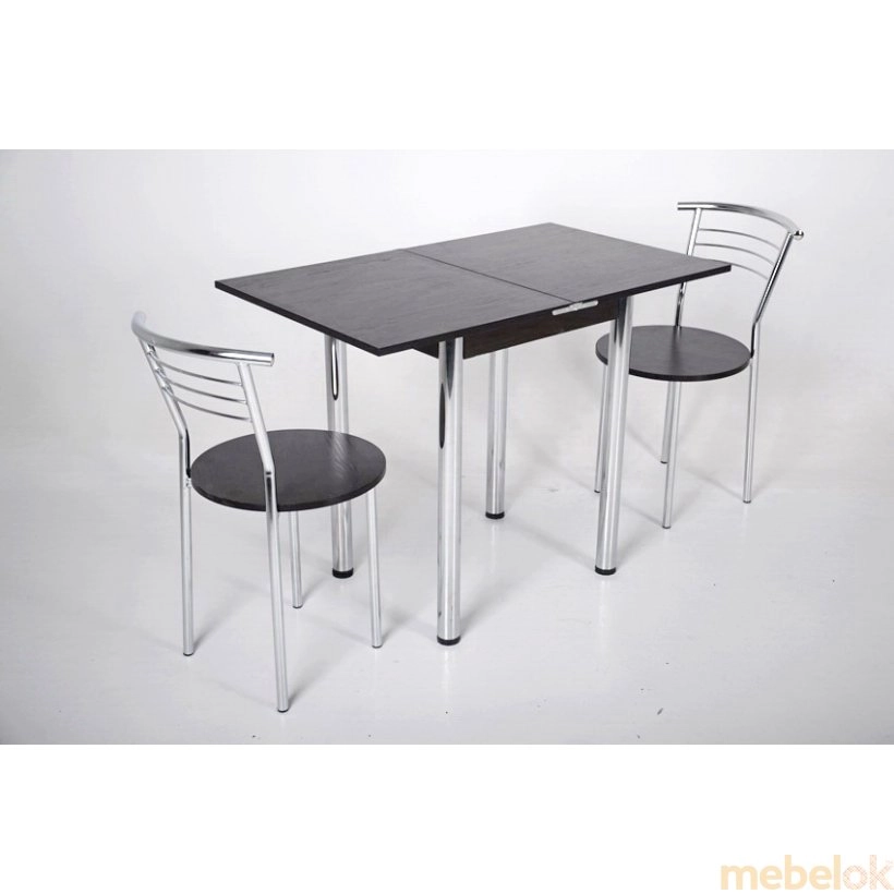 комплект стіл + стілець з виглядом в обстановці (Комплект Компакт Стіл розкладний та 2 Стілецьа Хром/Венге)