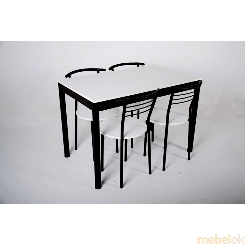 комплект стіл + стілець з виглядом в обстановці (Комплект Видрис Б Стіл та 4 Стілецьа чорний/білий)