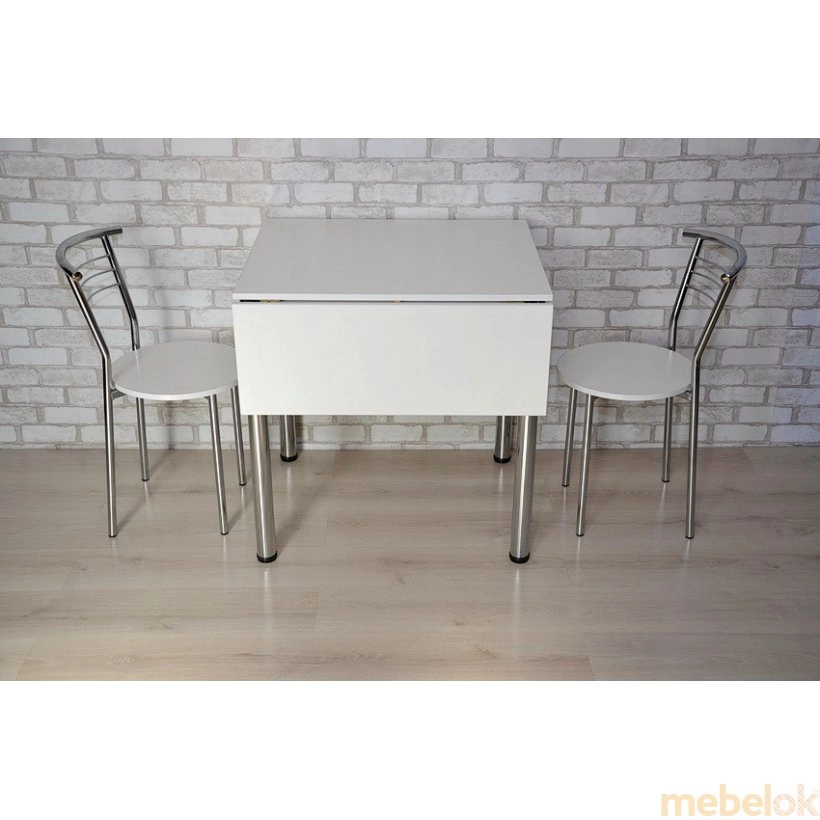 Комплект Фолді стіл розкладний на металевих ніжках і 3 стільці Хром / Білий з іншого ракурсу