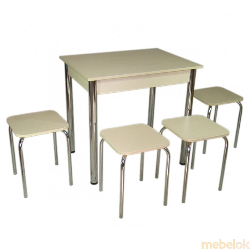 комплект стіл + стілець з виглядом в обстановці (Комплект Ретта стіл і 3 табурети Хром / молочний)