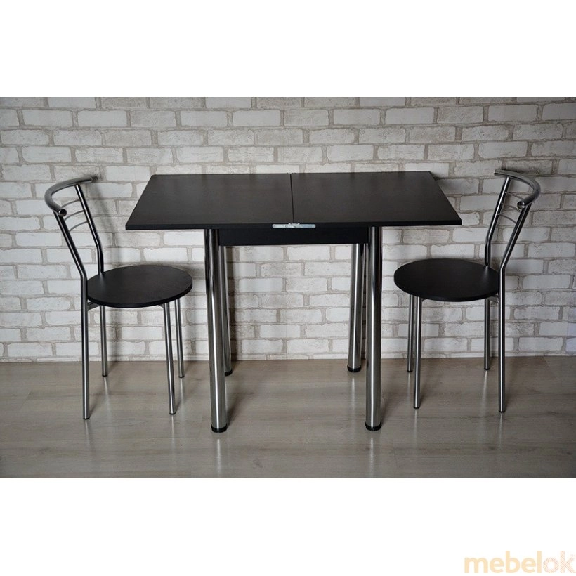 Комплект Компакт стол раскладной и 2 стула Хром/Черный от фабрики Tavol (Тавол)