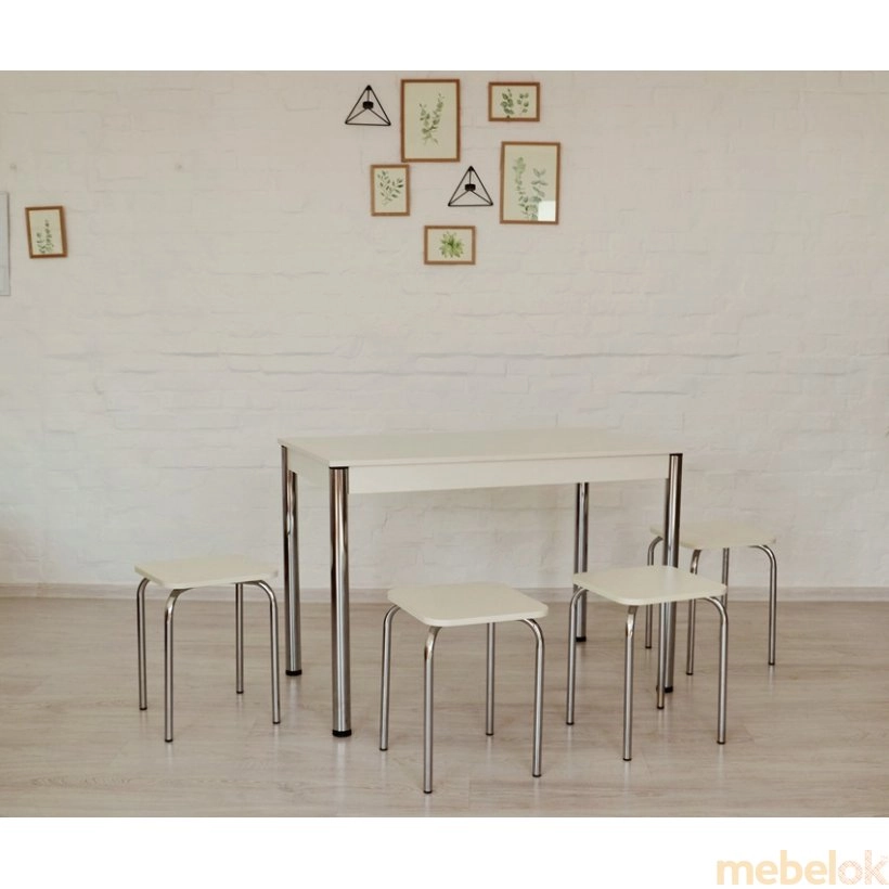 комплект стіл + стілець з виглядом в обстановці (Комплект Відріс б стіл і 4 табурети Хром / Білий)