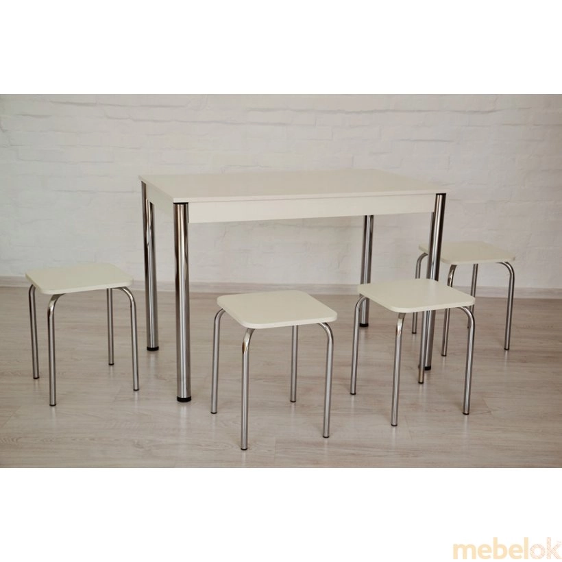 Комплект Видрис Б стол и 4 табурета Хром/Белый от фабрики Tavol (Тавол)