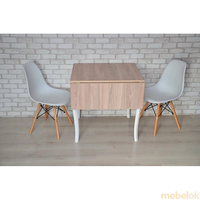 Комплект Фолді стіл розкладний на фігурних ніжках та 3 стільці Білий/Ясен від фабрики Tavol (Тавол)
